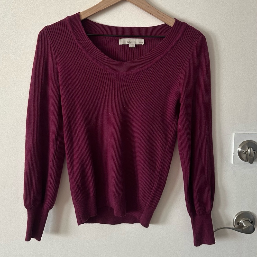 LOFT Magenta Ribbed Scoop Neck Sweater